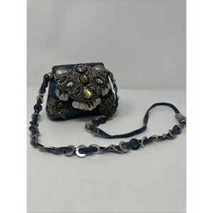 Mary Frances Handbag Beaded Rhinestone Alligator Leather Blue Mini Bag - FLAWED